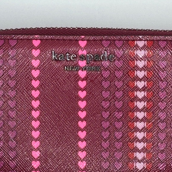 KATE SPADE ♠️ New York Cameron Large Continental Wallet Red Pink Heart stripe ❤️ - Picture 5 of 8